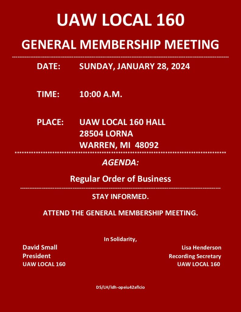 General Membership Meeting Notice for JANUARY 2024