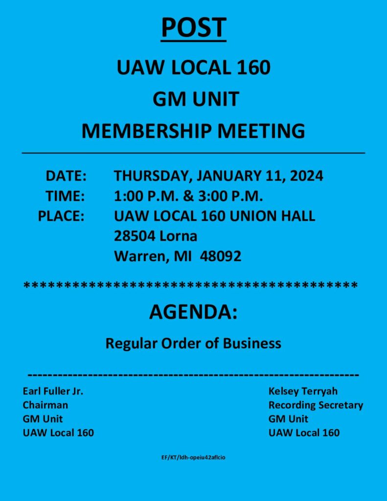 Meeting Notice for JANUARY 2024