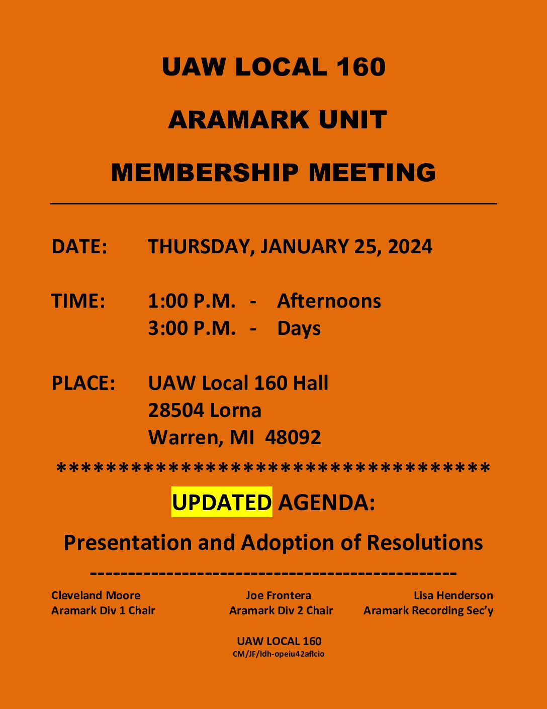 UPDATED ARAMARK UNIT MEETING JANUARY 2024 UAW Local 160