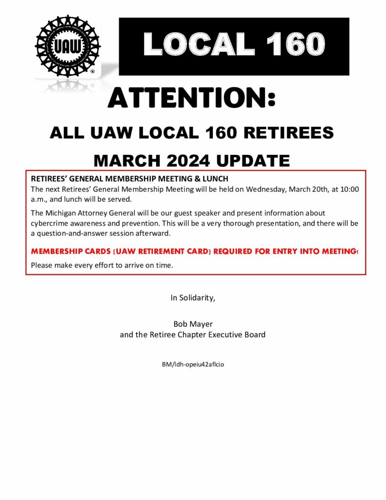 Retiree Chapter Notice - March 2024 UPDATE