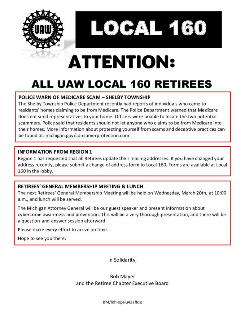 Retiree Chapter Notice - March 2024